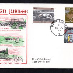 1977 Ireland Golden Jubilees: Electricity Supply Board (ESB); Agricultural Corporation, Greyhound Track Racing in Ireland Commemorative Stamp Illustrated Hibernian First Day Cover (FDC) with Rath Luirc (Charleville) steele cancel