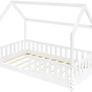 Childrens House Bed 80x160 cm White Pine, Montessori Wooden Roof Frame with Fall-Out Protection and Slatted Base, Solid Single Floor Bed for Boys and Girls, Kids Sturdy Playhouse Style Image 3