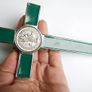 Vintage Religious Large metal and green enamel Cross Christus Corpus Crucifix INRI - 8" Image 7