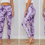Purple Tie Dye High Waisted Leggings with Side Stripes S/M Image 3
