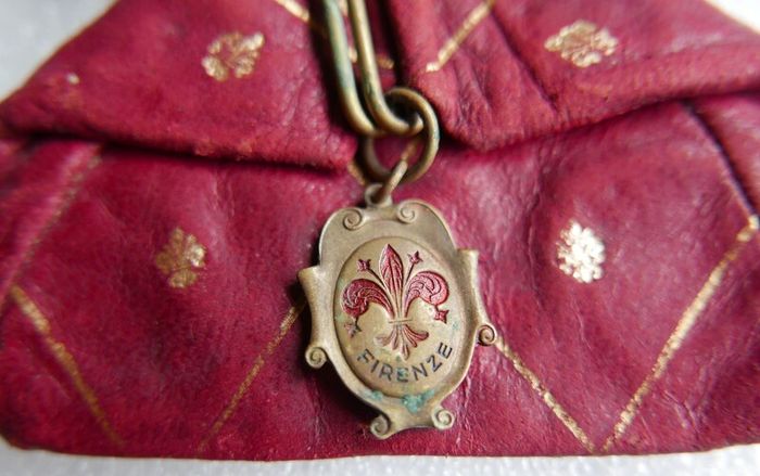 Vintage 50's Italian  Red Leather Triangle Coin Purse