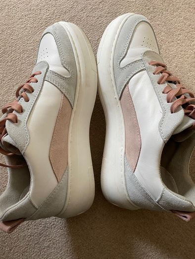 Ladies leather runners white, pink and grey