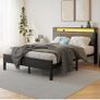5FT King Size Bed Frame with LED Lights and Charging Station, Heavy Duty Metal Platform Upholstered King Bed frame with Storage Fabric Headboard,Metal Slats Support,Mattress Foundation (Black) Image 6