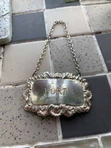 retro port decanter label silver plated