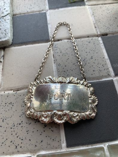 retro port decanter label silver plated