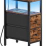 Slim Bedside Table with Charging Station, Narrow Side Table with LED Lights and 2 Fabric Drawers, Nightstand for Small Space, Bedroom, Living Room, Rustic Brown and Black Image 2