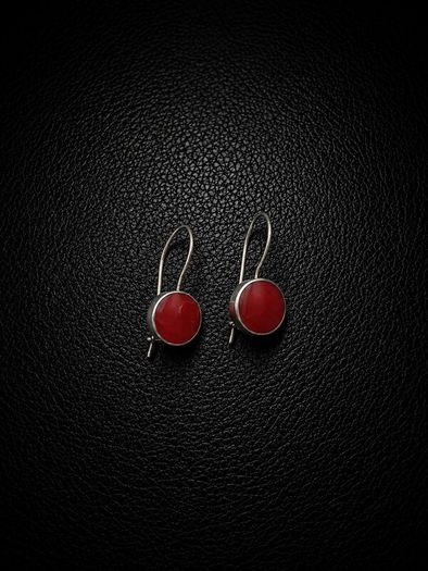 Vintage 925 Sterling Silver & Red Coral Gemstone Earrings