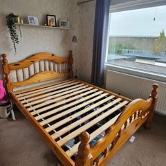 Solid Pine 4ft 6 bed and mattress