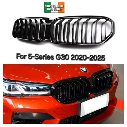 Bmw G30 G31 Lci 2021- 2025  M Double Spoke Gloss Black Front Kidney Grilles Camera