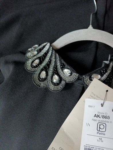 Next Petite Black Dress With  Stone  & Beading  Neckline. S.10.  B.N.W.T
