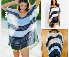 Seafolly Australia designer kaftan chic boho free size nautical pompom