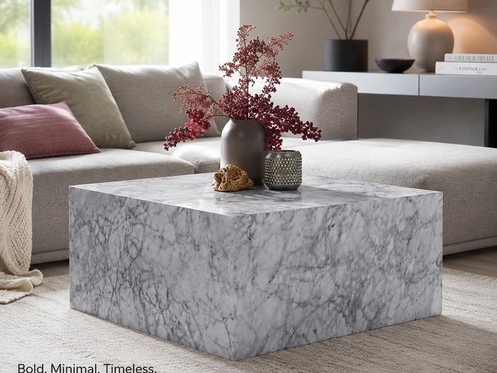 Monobloc Coffee Table  High Gloss MDF  Varnished Design Living Room Table Cube Square Lounge Side Table Cube Shape