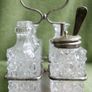 Antique Cruet Set Five Piece Silver Plate & Cut Glass w. Caddy c.1890s Victorian Tableware Image 2