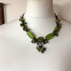 Beautiful Vintage Green Glass Beaded Collar Necklace