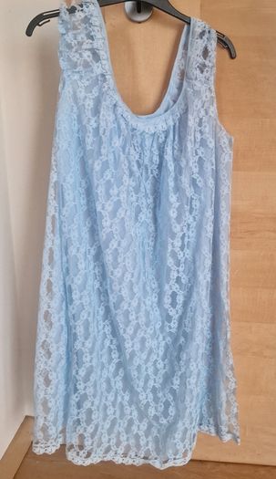 Vintage 1970s Baby Blue Lace Nightdress and Matching Robe Set  Size 30