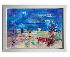 48cm Original Abstract Painting FRAMED Original Seascape beachscape Original Beach Art