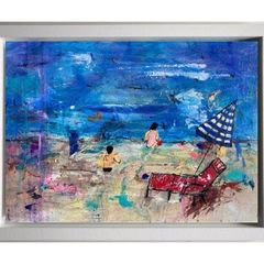 48cm Original Abstract Painting FRAMED Original Seascape beachscape Original Beach Art