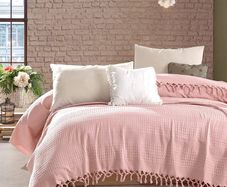 Cotton Waffle Bedspread, Throw For 2 - 3 Seater Sofa, Settee, Couch, Bed I King Size 220 x 240 cm - Blush Pink