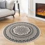4ft Circle Rug Round Area Rug Cotton Woven Rug with Tassels Washable Mandala Black White Printed for Bedroom Livingroom Kitchen (FREE POSTAGE) Image 4