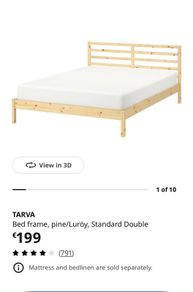 Solid pine double bed and mattress base