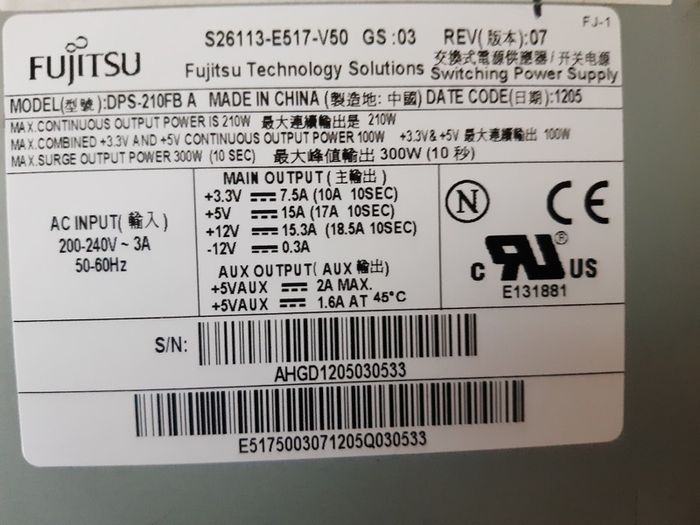 Fujitsu DPS-210FB A Power Supply