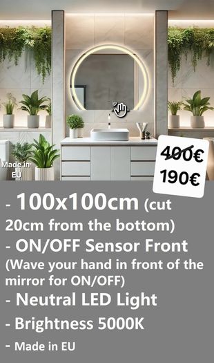 LED Bathroom Mirrors Speakers Demister Antifog Weather Station Clock Dual LED Sensor Touch
