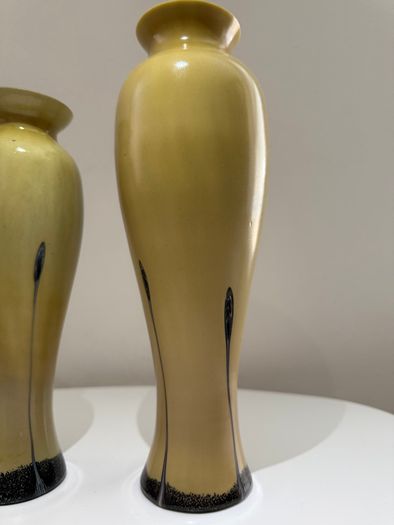 Pair of Caithness Glass (Ebony and Sand) Art Glass Vases with Original Labels