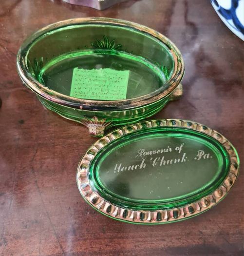 Antique emerald glass trinket box