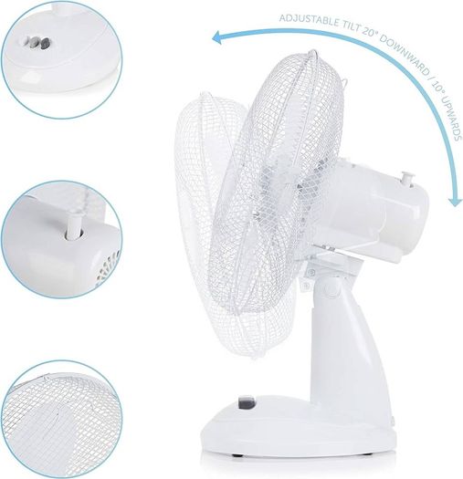 NEW SALE | Portable 12 Inch Oscillating Desk Fan with Adjustable Tilt, 3 Plastic Blades, 3 Speed Settings, White