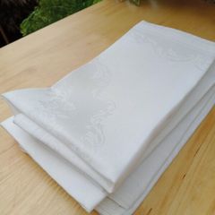 Vintage linen napkins, White linen Damask