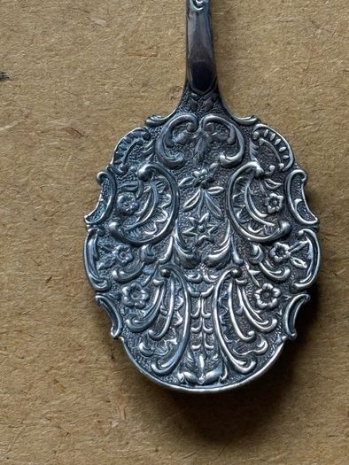 Antique detailed Repousse silver-plated jam spoon