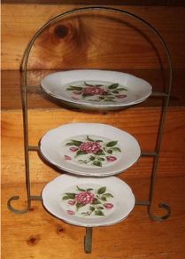 Vintage Wrought Iron & Bone China Serving Stand
