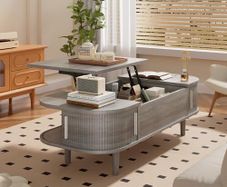 Coffee Table with Lift Top - Wooden Modern Centre Table with Unique Textured & Hidden Storage