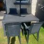 rattan effect garden table and chair and parasol Image 4