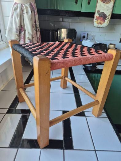 Vintage MidCentury  woven foot Stool