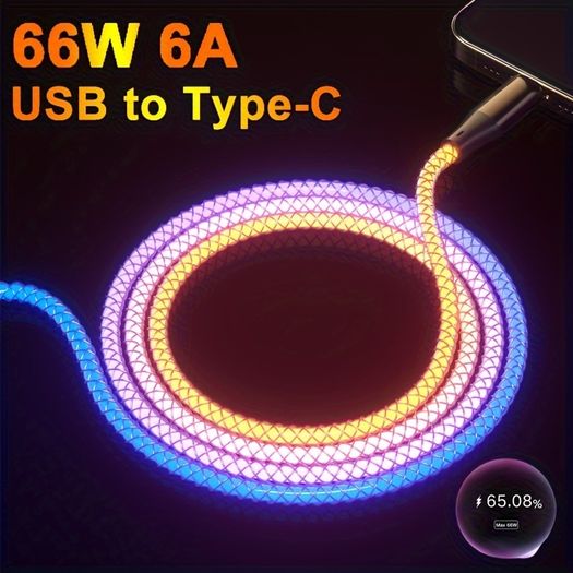 66W RGB USB Type-C Fast Charging Cable Samsung S23/S22/S21 Xiaomi Huawei OnePlus OPPO Free viewing