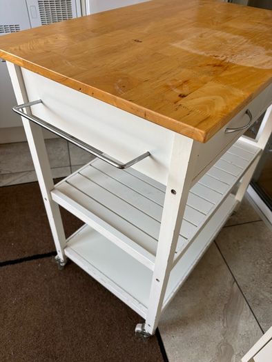 White wooden Kitchen island / utility trolley
