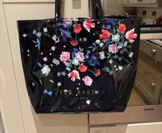 Ted Baker Black Patent with Floral Pattern Large Tote / Shopper Bag - as new condition