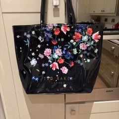Ted Baker Black Patent with Floral Pattern Large Tote / Shopper Bag - as new condition
