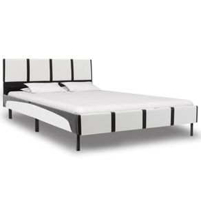 Bed Frame White and Black Faux Leather 120x190 cm