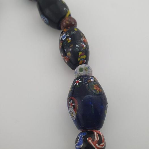 Vintage Venetian Style Floral & African Glass Beads Necklace