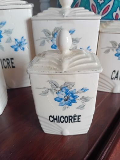 RESERVED Antique Art Deco French 5 piece kitchen storage jar set