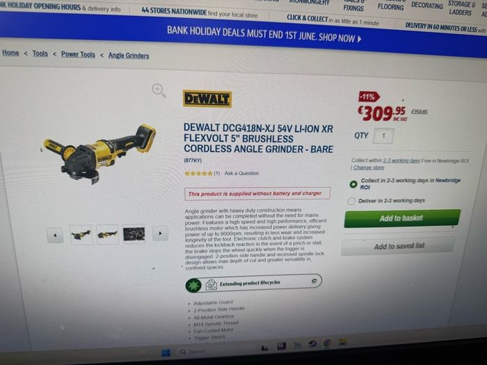 Dewalt 54V angle grinder DCG418