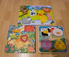 Bundle of 3 Toddler Puzzles - Tidlo Sensory, Usborne Jigsaw Set & Wooden Zoo Board