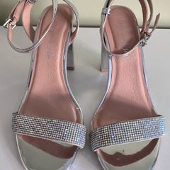 Size 7 Silver Diamante  Heels by New Look