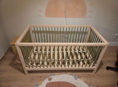 Mamas & Papas Cot Bed  Natural Wood & Sage Green
