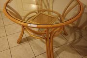 Round Rattan Dining Table Glass Top Boho Vintage