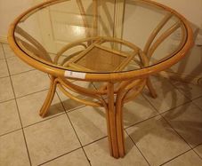 Round Rattan Dining Table Glass Top Boho Vintage