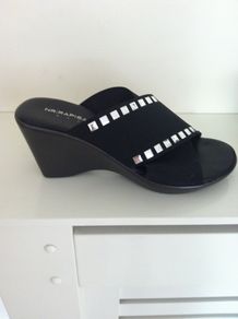 Ladies Black & Silver Italian NR Rapisardi Wedge Sandals Size 35. Would fit size UK 3/4