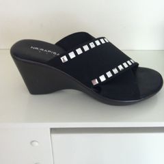 Ladies Black & Silver Italian NR Rapisardi Wedge Sandals Size 35. Would fit size UK 3/4
